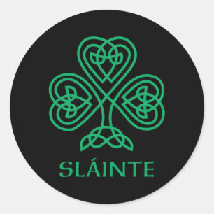 Pegatina Redonda Slainte Irish Green Shamrock Celtic Knot Ireland G