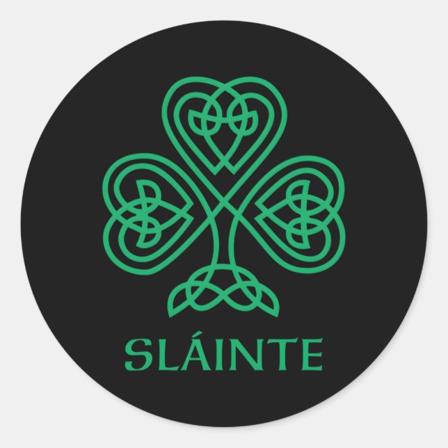Pegatina Redonda Slainte Irish Green Shamrock Celtic Knot Ireland G (Anverso)
