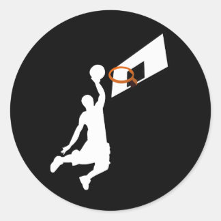 Pegatina Redonda Slam Dunk Basketball Player - Silhouette blanca