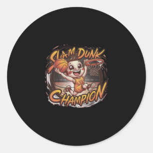 Pegatina Redonda Slam Dunk Campeón de Baloncesto