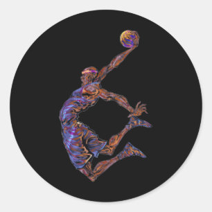 Pegatina Redonda Slam Dunk, jugador de baloncesto