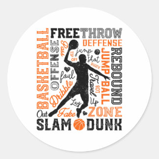 Pegatina Redonda Slam Dunk Tipografía del jugador del esqueleto Wor