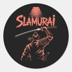 Pegatina Redonda Slamurai Funny Samurai Pun Tee Japonés Parody Ani