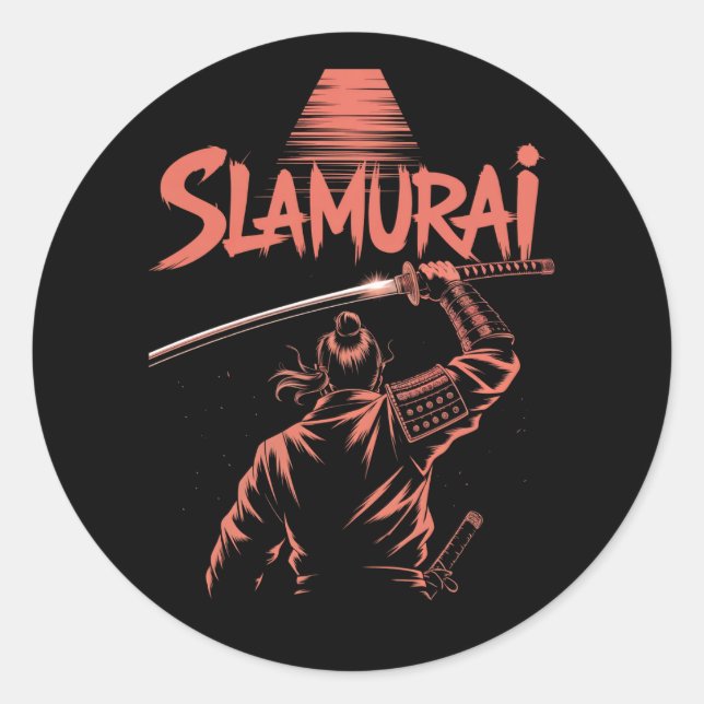 Pegatina Redonda Slamurai Funny Samurai Pun Tee Japonés Parody Ani (Anverso)
