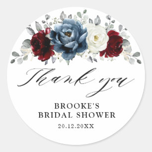 Pegatina Redonda Slate Blue Burgundy White Bridal Shower