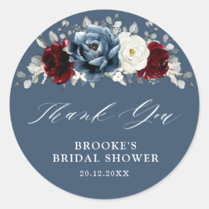 Pegatina Redonda Slate Blue Burgundy White Bridal Shower