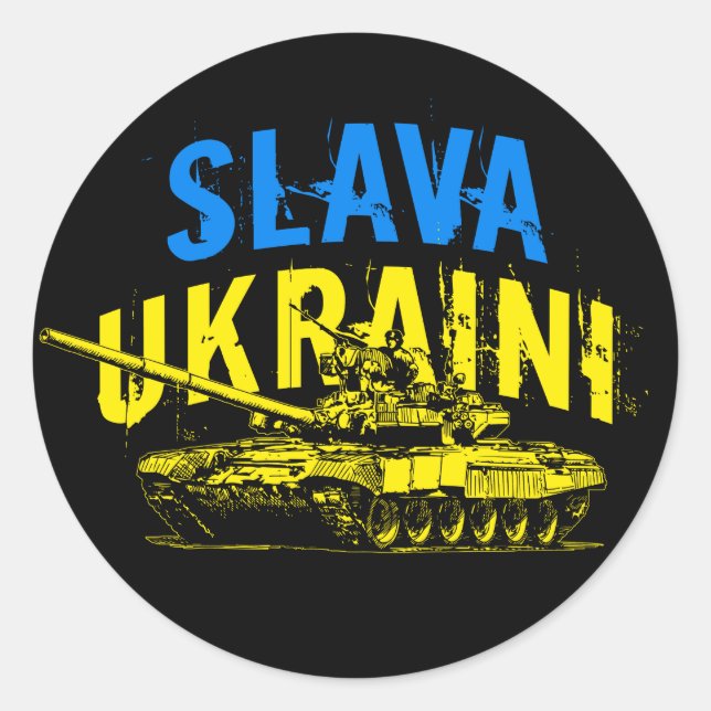 Pegatina Redonda Slava Ukraini С л а в а У к htsnihtsnihtsnikert Ta (Anverso)