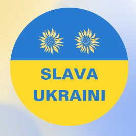 Pegatina Redonda Slava Ukraini Blue Gold Apoyo a Ucrania