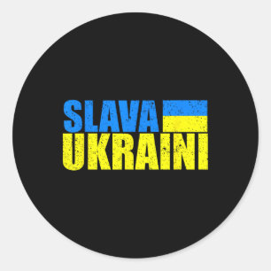 Pegatina Redonda Slava Ukraini Colores de la Bandera de Ucrania Dis