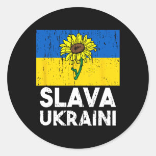 Pegatina Redonda Slava Ukraini Girasol Apoya a Ucrania Hombres Cami