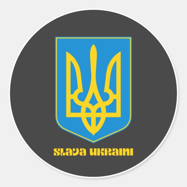 Pegatina Redonda Slava Ukraini Shield Amarillo (Anverso)
