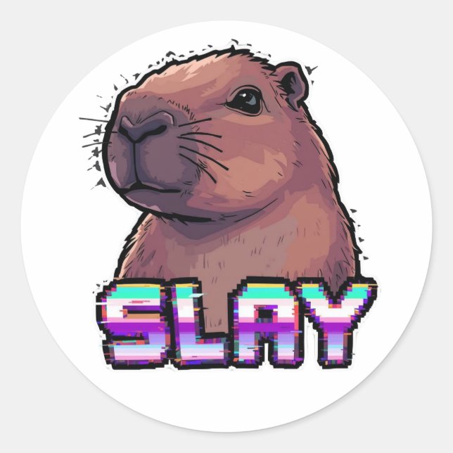 Pegatina Redonda Slay Capybara Funny Animal Meme (Anverso)
