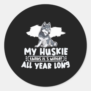 Pegatina Redonda Sled Dog Huskie Alaska Deportes de Invierno Divers