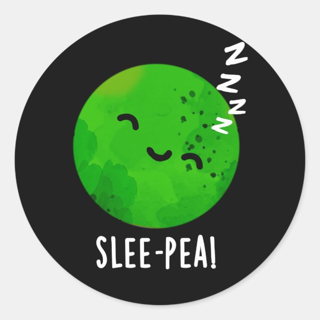 Pegatina Redonda Slee-pea Funny Sleeping Pea Pun Dark BG (Anverso)
