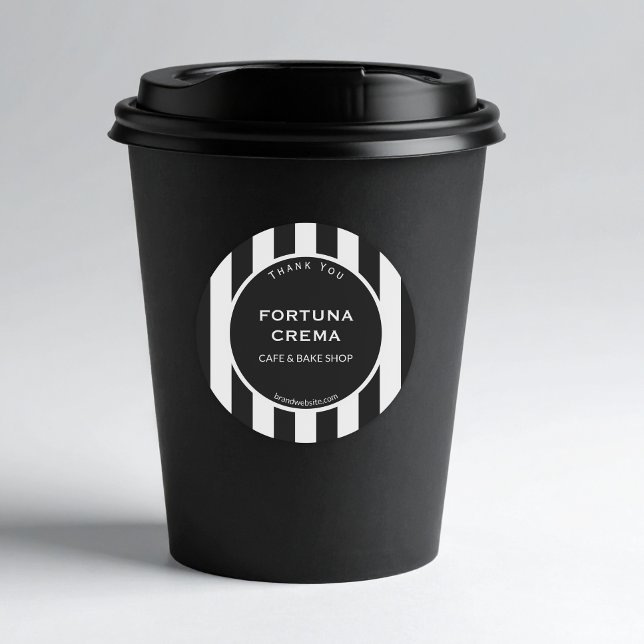 Pegatina Redonda Sleek Black White Stripe Business Name Thank You (Subido por el creador)