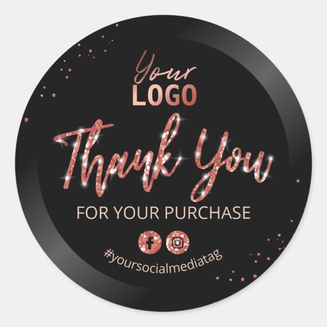 Pegatina Redonda Sleek Sparkly Gracias Por Su Compra (Anverso)