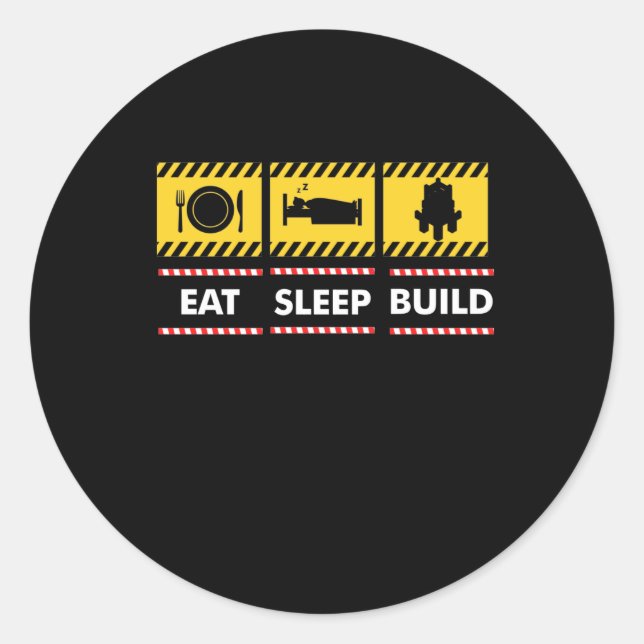 Pegatina Redonda Sleep Eat Build Repetir bloques de construcción la (Anverso)