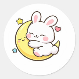 Pegatina Redonda Sleeping Bunny Moon Easter Design