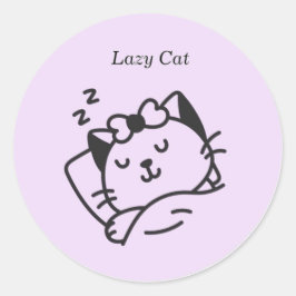 Pegatina Redonda Sleeping cute Cat Purple Sticker.