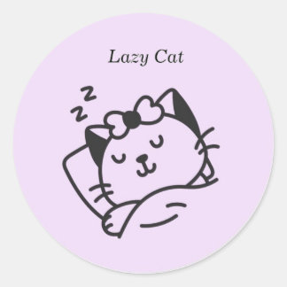 Pegatina Redonda Sleeping cute Cat Purple Sticker.
