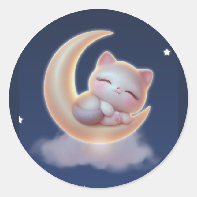 Pegatina Redonda Sleeping Kitten Moon – Cute Kawaii Sticker (Anverso)