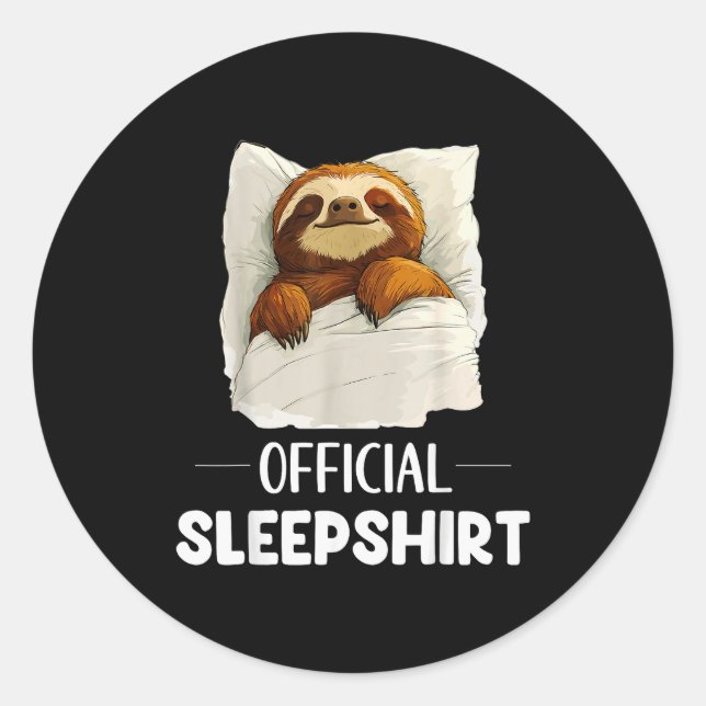 Pegatina Redonda Sleepshirt Cute Sleeng Sloth Animal Lovers Pajama  (Anverso)