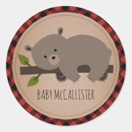 Pegatina Redonda Sleepy Baby Bear Cub Plantado Baby Shower