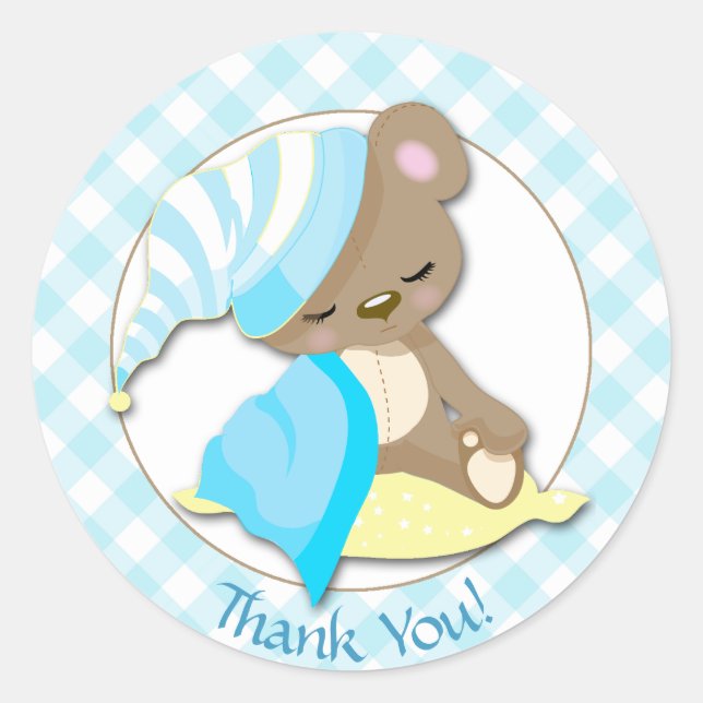 Pegatina Redonda Sleepy Baby Bear Shower Gracias (Anverso)