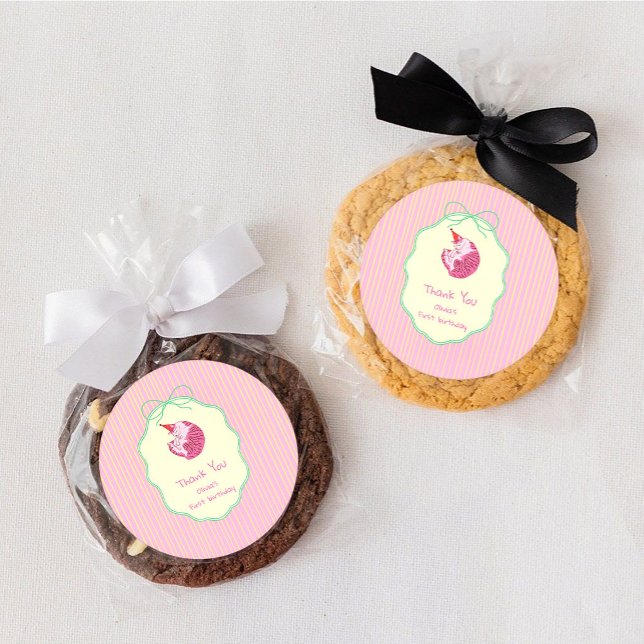 Pegatina Redonda Sleepy Cat 1st Birthday Yellow Stripes (Subido por el creador)