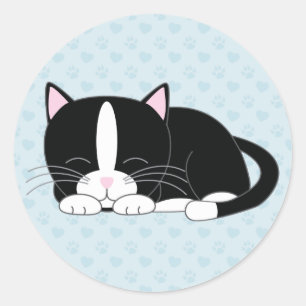 Pegatina Redonda Sleepy Kitty {Tuxedo}