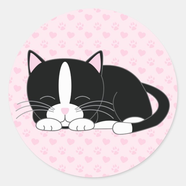 Pegatina Redonda Sleepy Kitty {Tuxedo} (Anverso)