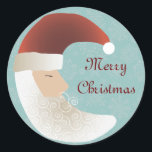 Pegatina Redonda Sleepy Santa Half Moon Christmas Stickers<br><div class="desc">Este diseño rústico de inspiración folclórica cuenta con un Santa dormido de media luna. El fondo es un azul suave con un patrón de copo de nieve.</div>