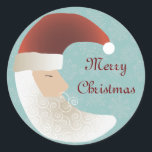 Pegatina Redonda Sleepy Santa Half Moon Christmas Stickers<br><div class="desc">Este diseño rústico de inspiración folclórica cuenta con un Santa dormido de media luna. El fondo es un azul suave con un patrón de copo de nieve.</div>