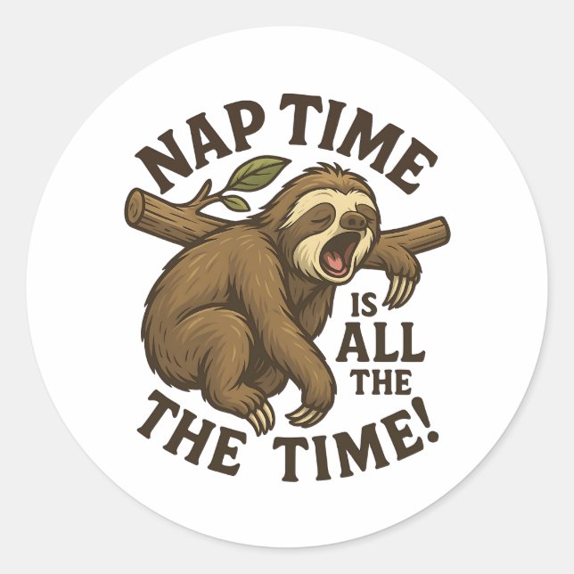Pegatina Redonda Sleepy Sloth Funny (Anverso)