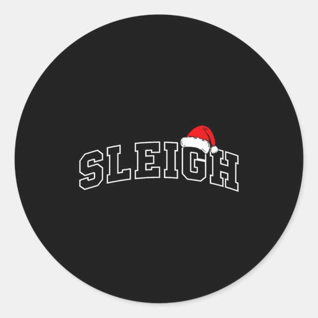 Pegatina Redonda Sleigh Christmas Varsity Minimal Text Santa Hat Fa (Anverso)