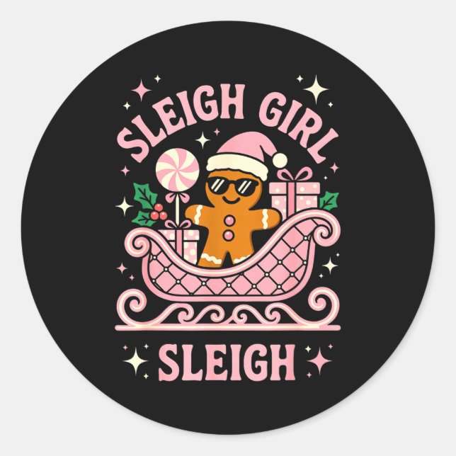 Pegatina Redonda Sleigh Girl Cute Cookie Christmas  (Anverso)