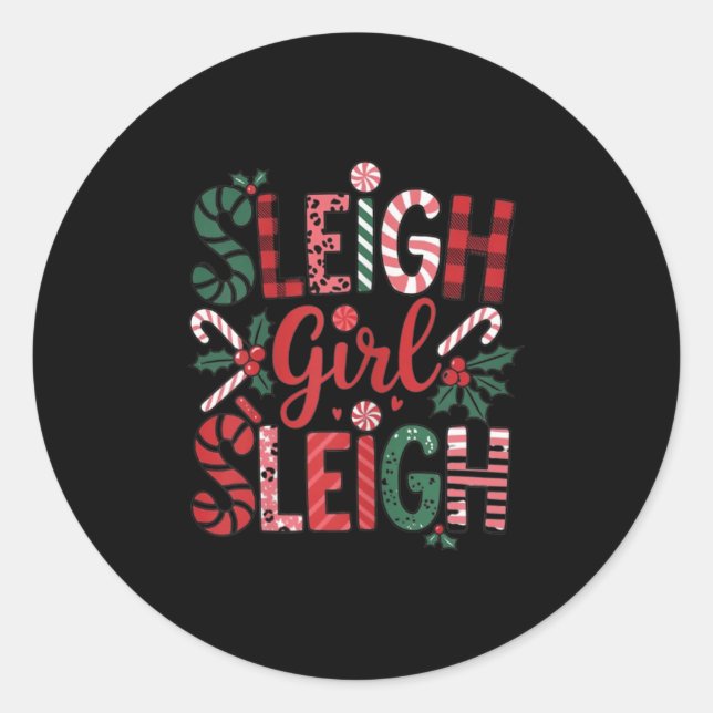 Pegatina Redonda Sleigh Girl Sleigh Funny Little Women's Retro Chri (Anverso)