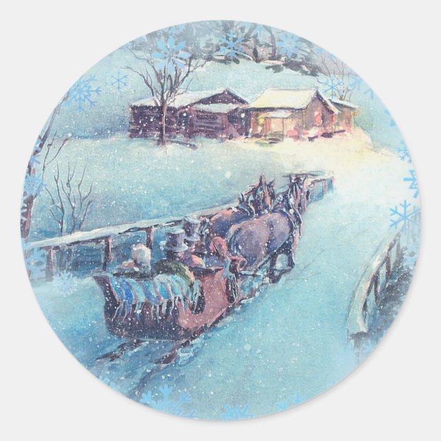 Pegatina Redonda SLEIGH RIDE de SHARON SHARPE (Anverso)