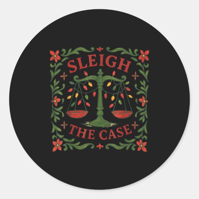 Pegatina Redonda Sleigh The Case Funny Lawyer Xmas Design  (Anverso)