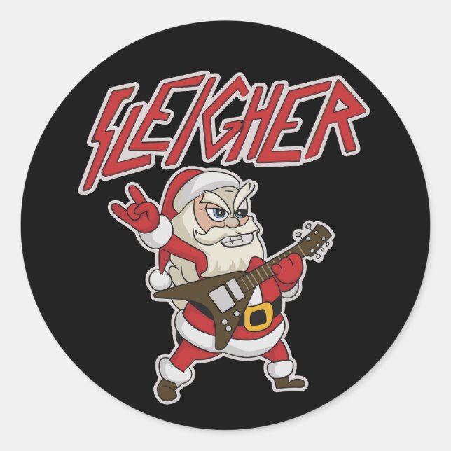 Pegatina Redonda Sleigher Santa Claus Metal Christmas Hail Funny (Anverso)