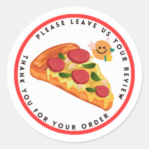 Pegatina Redonda Slice Pizza Sonría Emoticon Dejar Revisión Gracias