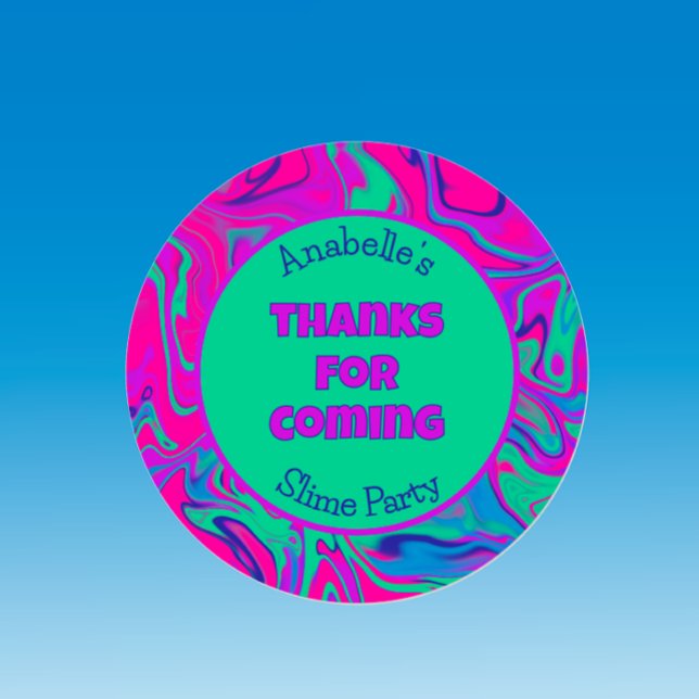 Pegatina Redonda Slime Birthday Party Colorful Guay Pink Gracias (Customize party favor thank you gift sticker. Cool colorful pink purple slime party sticker.)