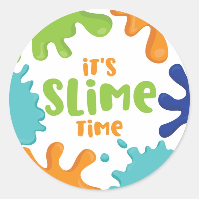 Pegatina Redonda Slime Time Birday Party Plates Naranja Blue Green (Anverso)