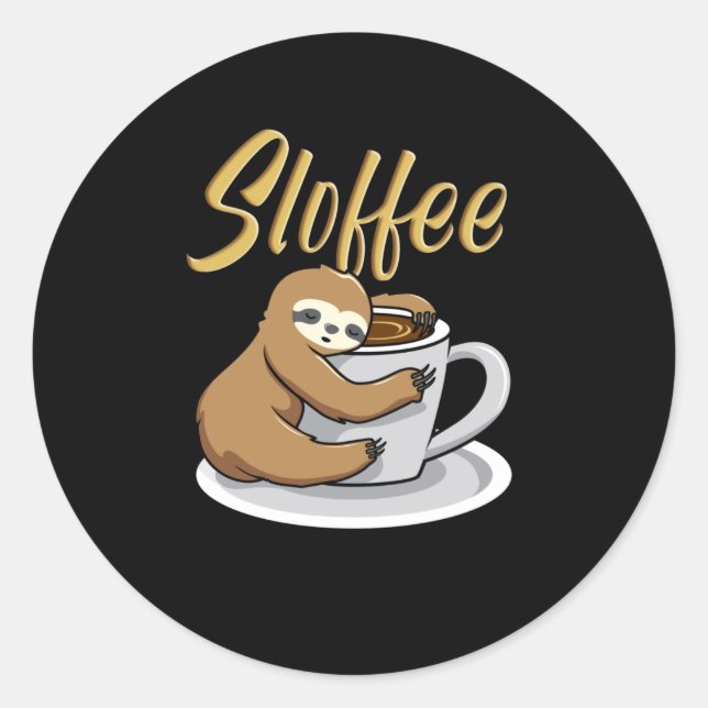 Pegatina Redonda Sloffee Funny Sloth Coffee Mug (Anverso)