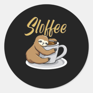Pegatina Redonda Sloffee Funny Sloth Coffee Mug