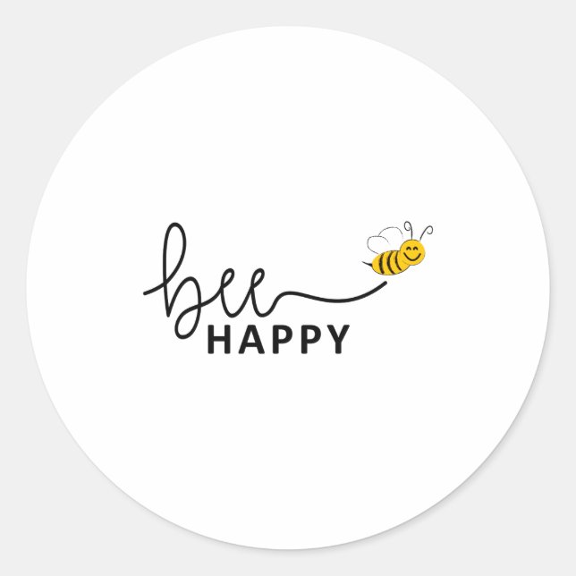 Pegatina Redonda Slogan Bee Happy Dont Worry Be Happy  (Anverso)