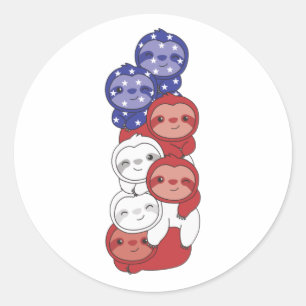 Pegatina Redonda Sloth For The Fourth Of July