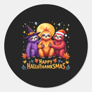 Pegatina Redonda Sloth Happy Hallothanksmas Halloween Acción de Gra