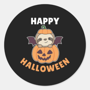 Pegatina Redonda Sloth Happy Halloween Calabaza Ropa de murciélago
