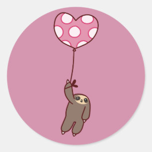 Pegatina Redonda Sloth Heart Balloon